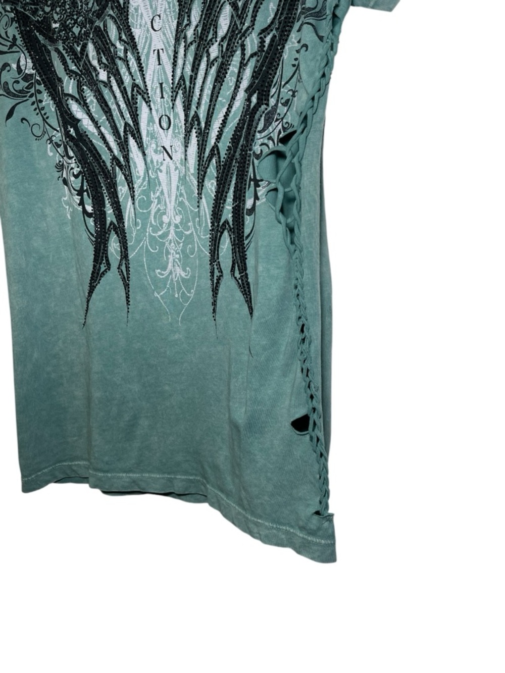 Buckle Affliction Lace-Up Y2K Deep Sea Lava Wash Graphic Short Sleeve Tee Medium - Picture 12 of 16